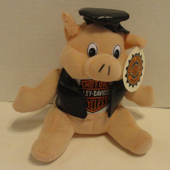Harley Davidson Motorcycle Vintage 1998 NWT Black Red Peach Graphic Plush Hog - Picture 1 of 7